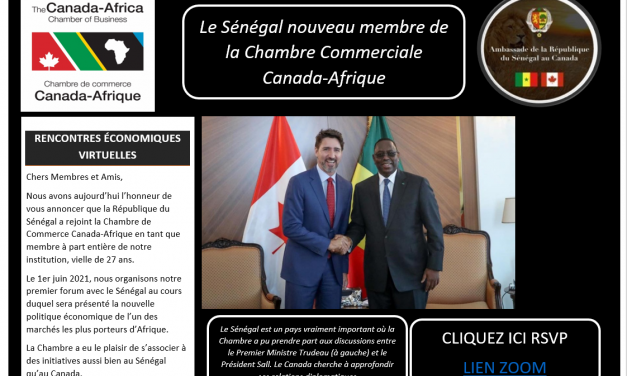 Adhésion du SENEGAL à la CHAMBRE DE COMMERCE CANADA-AFRIQUE
